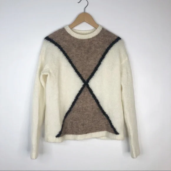 Sezane White and Brown Crew Neck Sweater - Picture 3 of 6